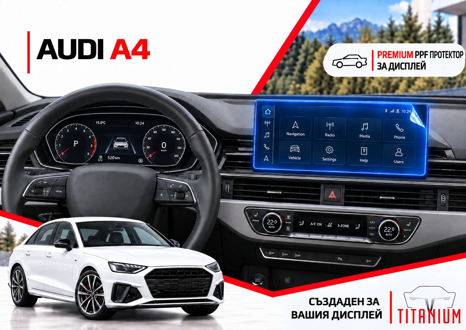 Audi A4/S4/RS4 B9 8W 2015-2024 | PPF протектор за дисплей