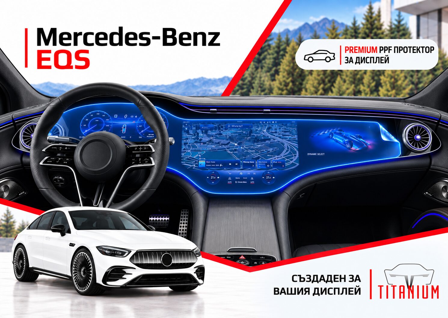 Mercedes-Benz EQS V297 2021+ (Голям дисплей) | PPF протектор за дисплей
